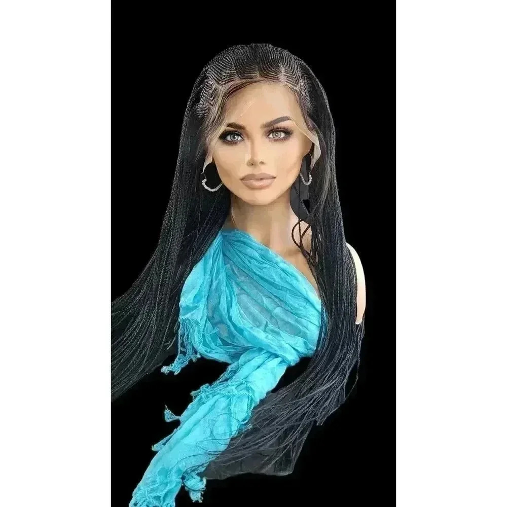 Long Jet Black Ghana Braid Wig - Handmade - Picture 12 of 16